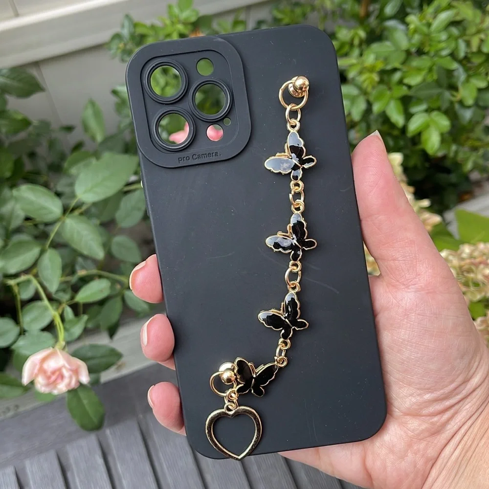 Black IPhone 12 Pro Max Butterfly Hand Chain Case